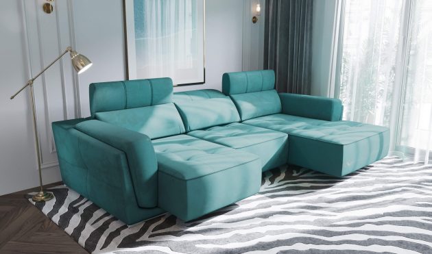Bilbao Teal Sectional Sofa Right Chaise