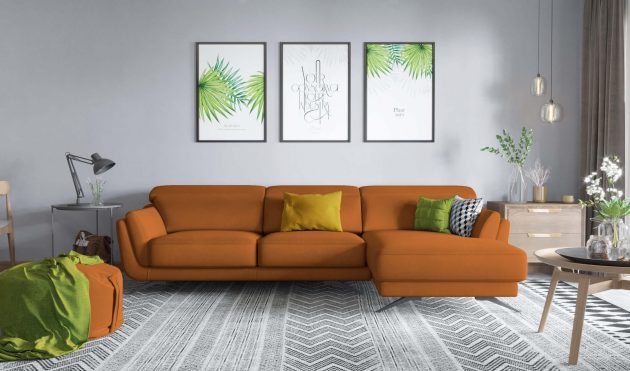 Ronda Orange Sectional Right Facing Chaise