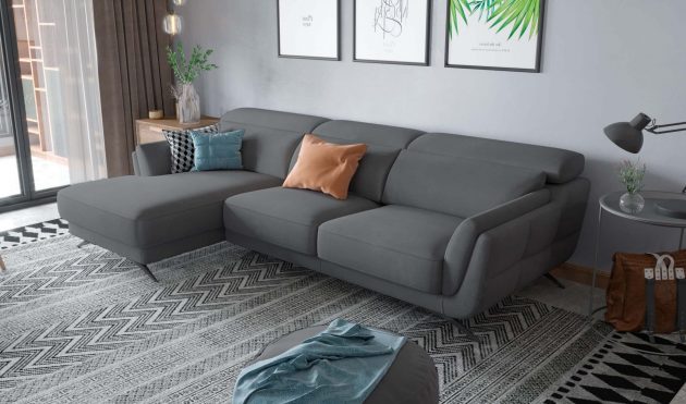Ronda Charcoal Grey Sectional Left Facing Chaise
