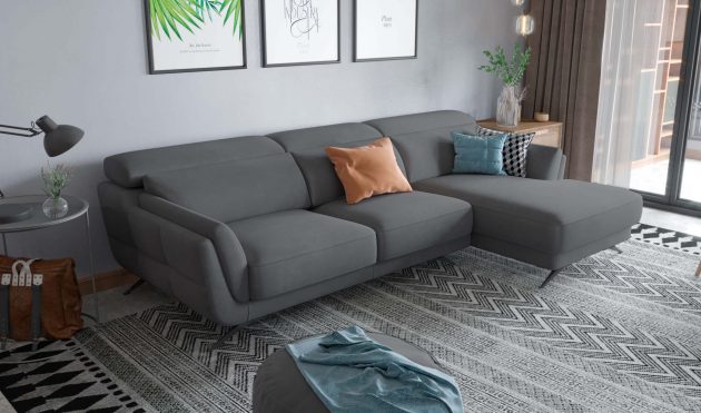 Ronda Charcoal Grey Sectional Right Facing Chaise