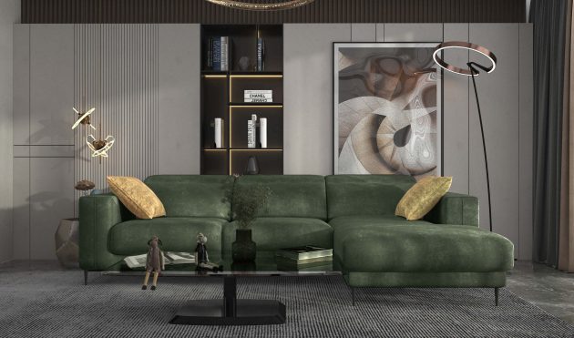 Lugo Verde Green Sectional Sofa Right Chaise