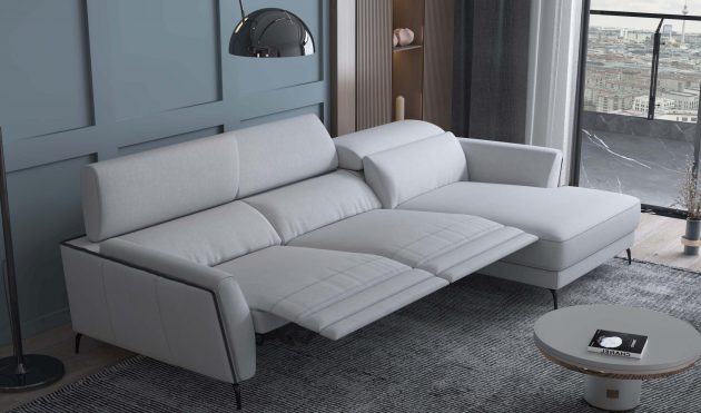 Valencia Light Grey Reclining  Sectional Sofa Right Chaise