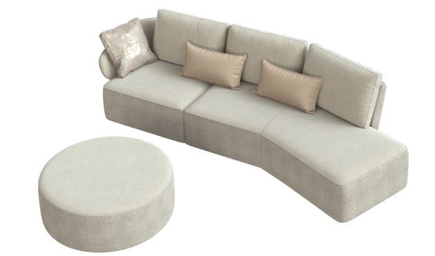 Alicante Beige  Right Curved Chaise with round ottoman