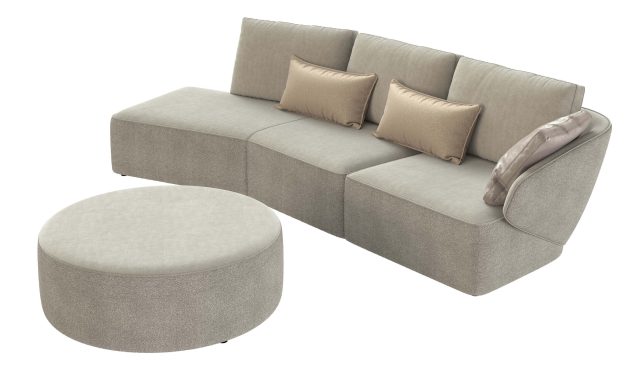 Alicante Beige Left Curved Chaise with round ottoman