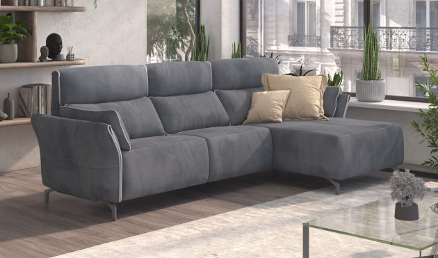 Adriana Blue Gray  Sectional Sofa Right Chaise with two power recliners