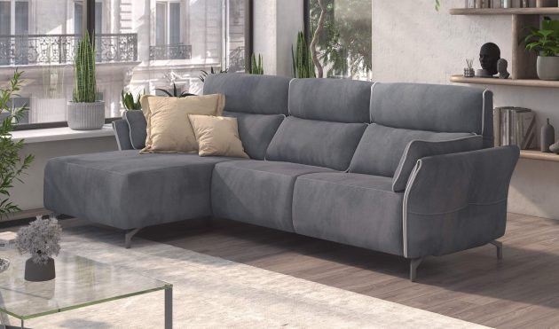 Adriana Blue Gray  Sectional Sofa Left Chaise with two power recliners