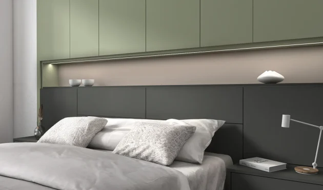 Alba grey and green built-in bedroom set with storage ZN028