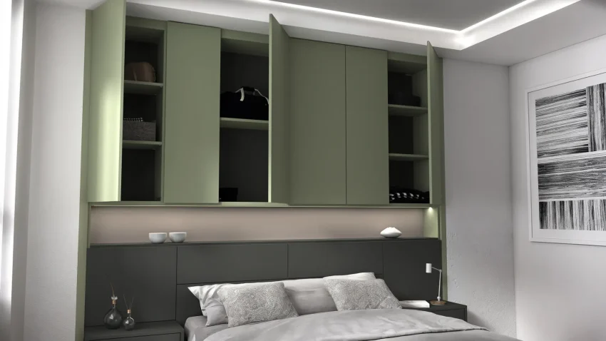 Alba grey and green built-in bedroom set with storage ZN028 - Image 3