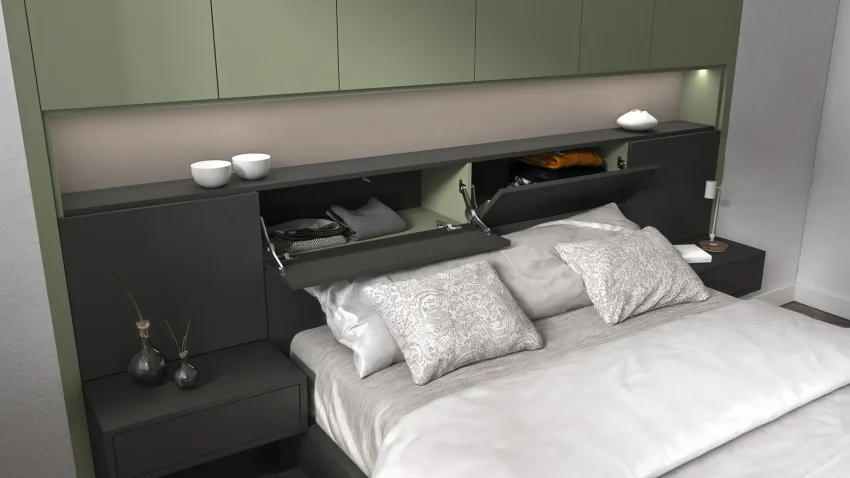 Alba grey and green built-in bedroom set with storage ZN028 - Image 4