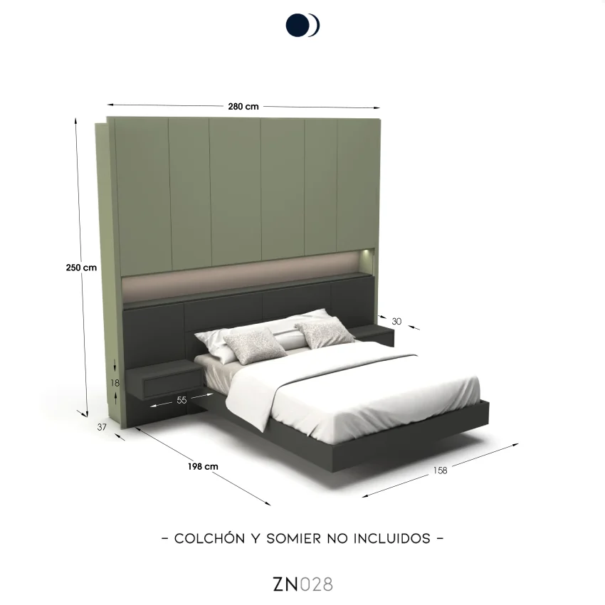 Alba grey and green built-in bedroom set with storage ZN028 - Image 6
