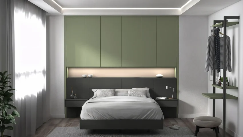 Alba grey and green built-in bedroom set with storage ZN028