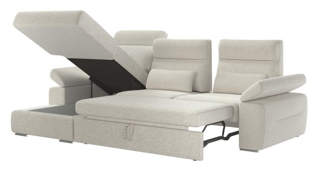 Granada Left Facing Chaise Off White Boucle Fabric Sectional Sofa Bed