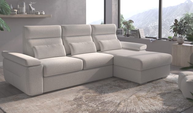 Granada Right Facing Chaise Off White Boucle Fabric Sectional Sofa Bed
