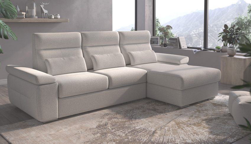 Granada Right Facing Chaise Off White Boucle Fabric Sectional Sofa Bed