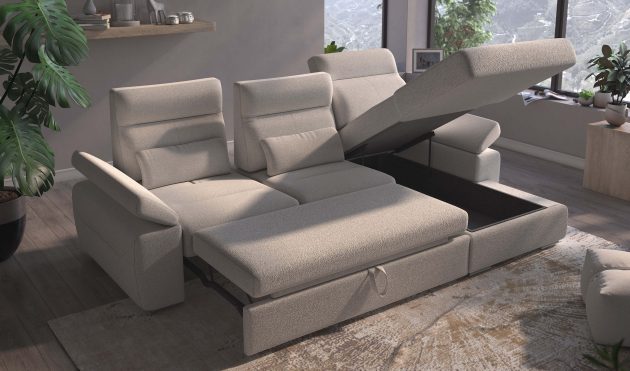 Granada Right Facing Chaise Off White Boucle Fabric Sectional Sofa Bed