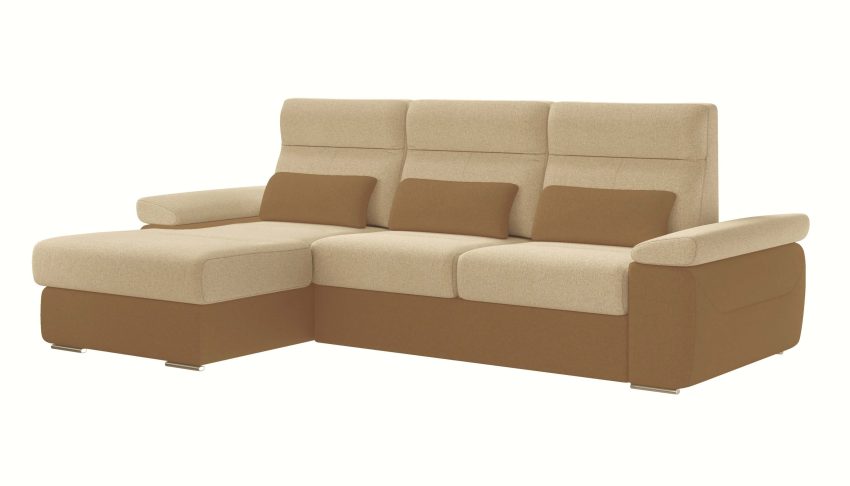 Granada Left Facing Chaise Beige and Cognac Two Tone Fabric Sectional Sofa Bed - Image 5