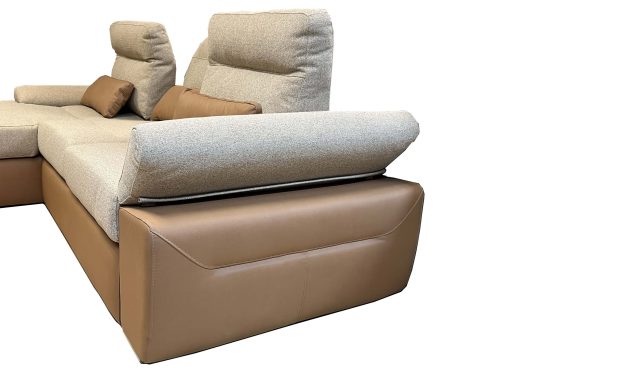 Granada Left Facing Chaise Beige and Cognac Two Tone Fabric Sectional Sofa Bed