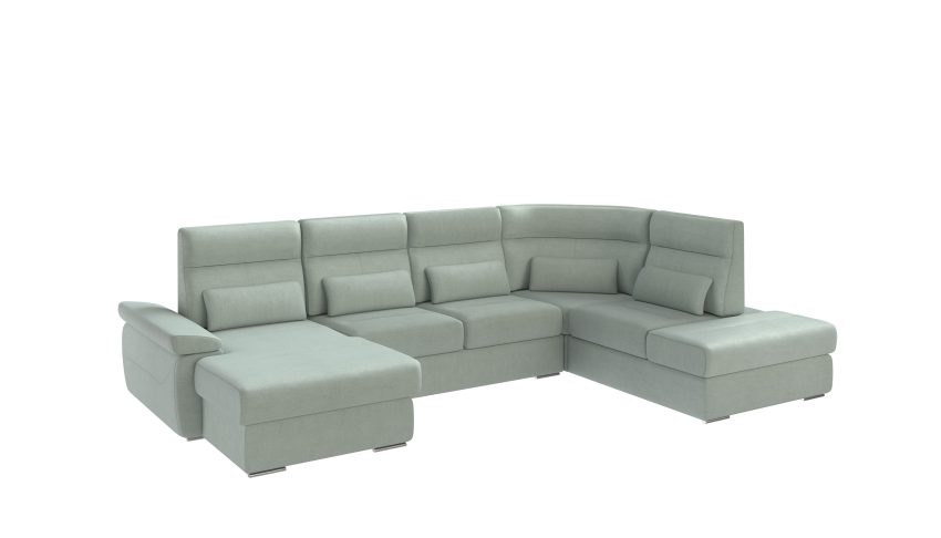 Granada U-Shape Sectional Sofa Bed with Storage – Mint Fabric, Left-Facing Chaise - Image 3