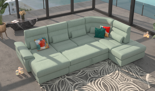 Granada U-Shape Sectional Sofa Bed with Storage – Mint Fabric, Left-Facing Chaise