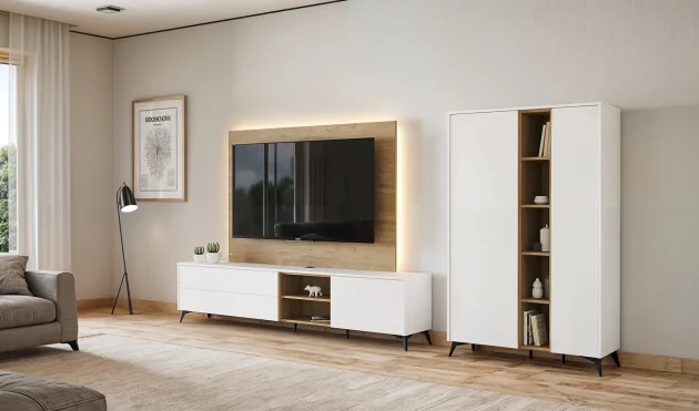 Jardin TV Stand with TV panel and Storage Tower ZD048