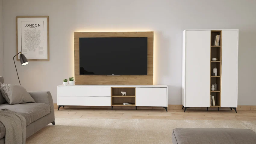 Jardin TV Stand with TV panel and Storage Tower ZD048 - Image 5
