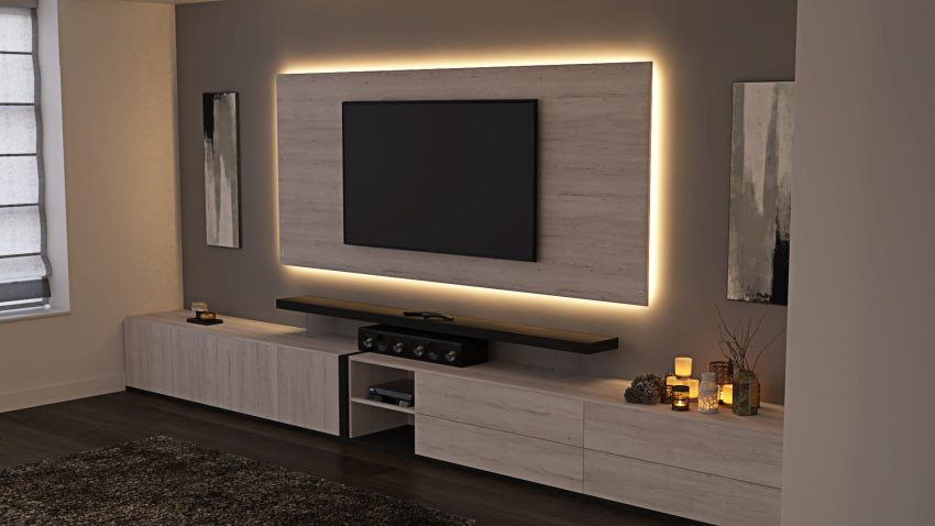 Lirio Wall to Wall Custom TV stand with TV Panel CL027 - Image 5